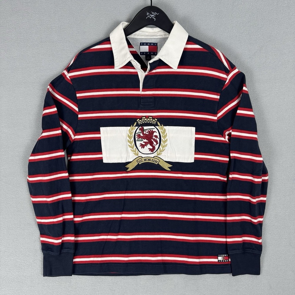 Vintage 90s Tommy Hilfiger Rugby Logo Crest Shirt Mens Polo Mens Size Medium